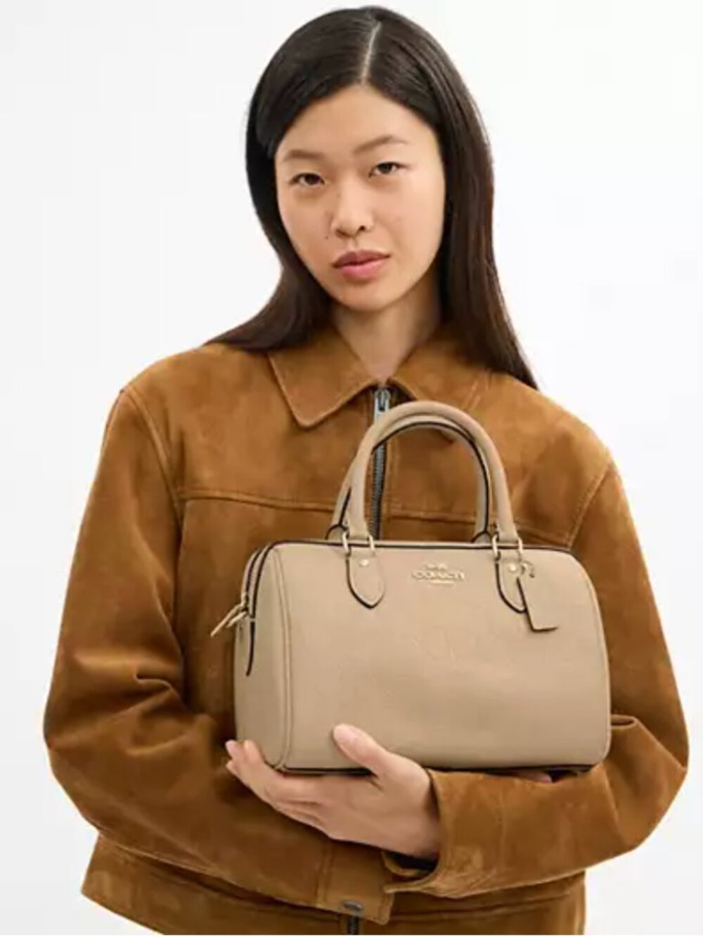 Coach Rowan Oat Pebbled Leather Satchel Gold Hardware Shoulder Crossbody Bag NWT - Picture 3 of 10